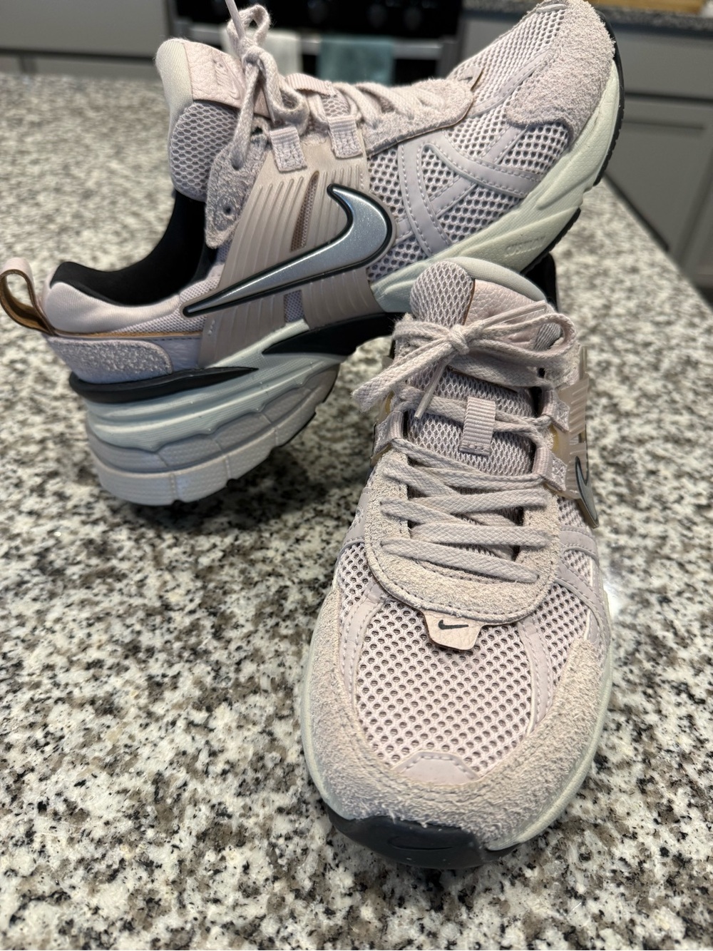 Nike Women's Light Pink Mesh & Suede Athletic Sneakers with Silver Swoosh